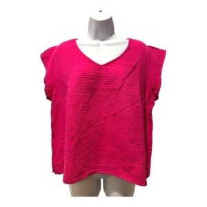 Universal Thread Pink Textured Top L Cotton V Neck Casual Blouse